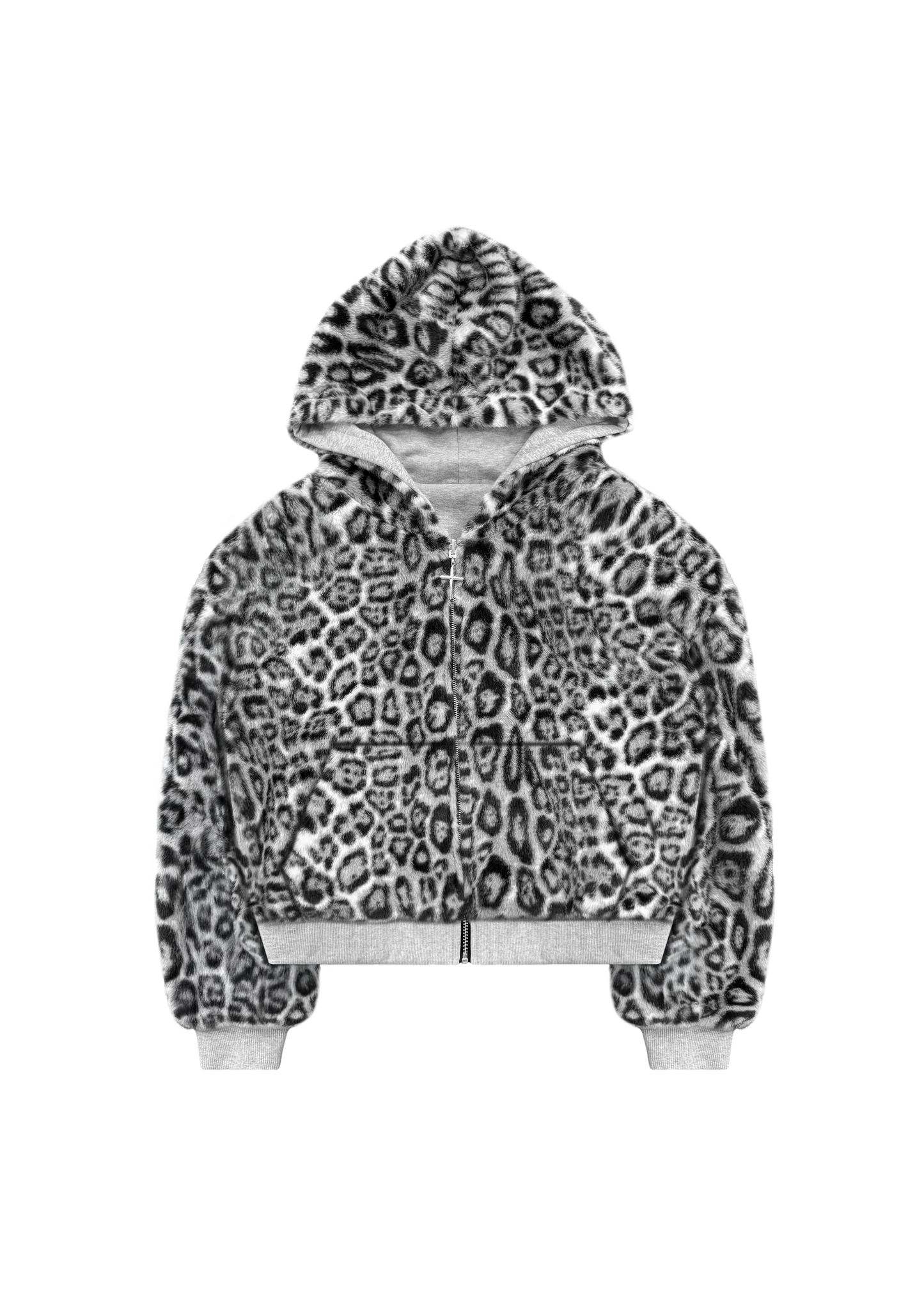 REVERSIBLE FUR ZIP HOODIE - White Leopard