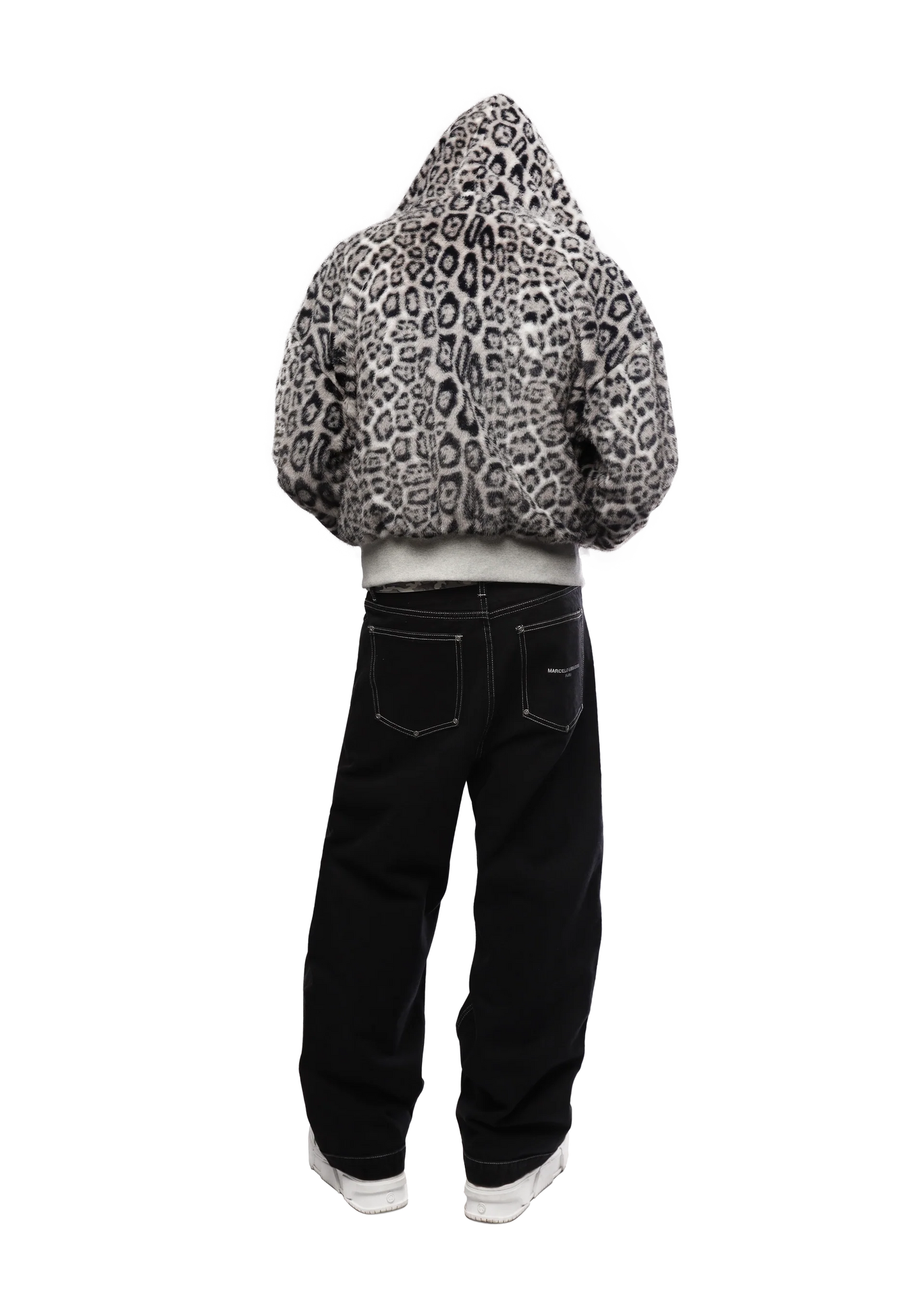 REVERSIBLE FUR ZIP HOODIE - White Leopard