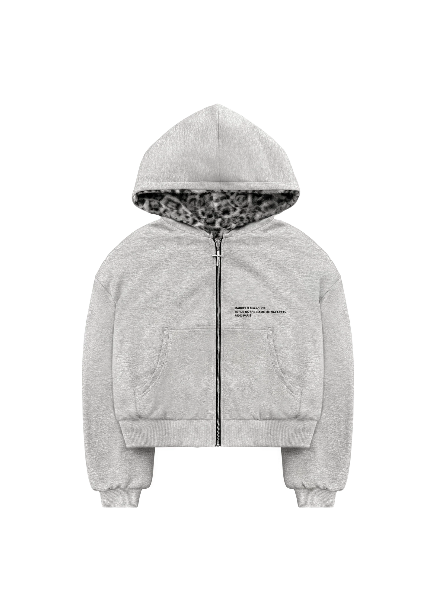 REVERSIBLE FUR ZIP HOODIE - White Leopard