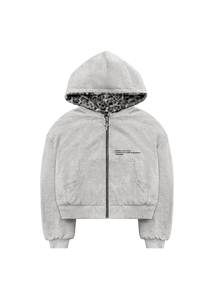 REVERSIBLE FUR ZIP HOODIE - White Leopard