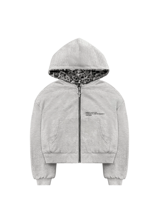 REVERSIBLE FUR ZIP HOODIE - White Leopard