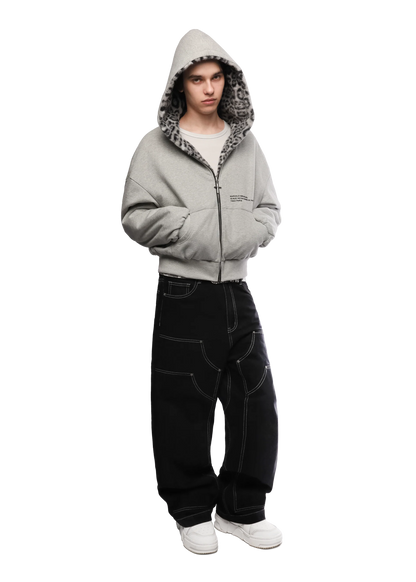 REVERSIBLE FUR ZIP HOODIE - White Leopard